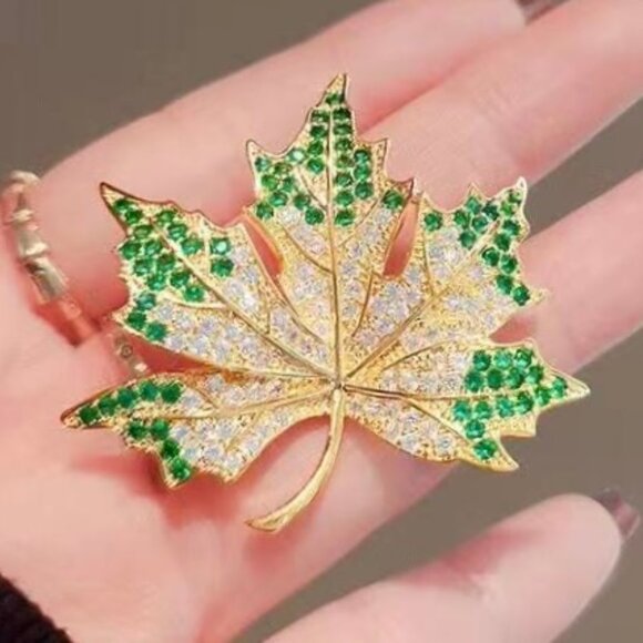 Maple Leaf Brooch Maple Leaf Rhinestone Pin Harvest Brooch - Picture 1 of 3